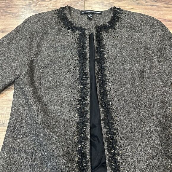 Linda Allard Ellen Tracy Jacket Open Front Wool Blend Blazer Beaded size 6 - Picture 2 of 9